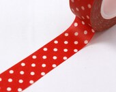 White polka dots on RED Chugoku Washi Paper Masking Tape-16.5 YARDS