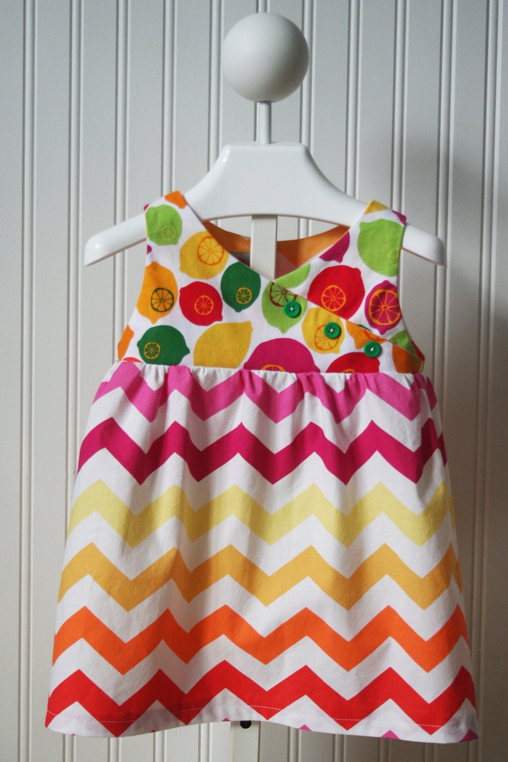 Buttoned Cross-front Dress in Citrus Pop, Sizes 2T-4T