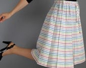 White Rainbow Stripe Skirt. Boho. Summer Cotton Skirt. Office. Picnic Skirt. Resort Vacation Fashion. Size Medium