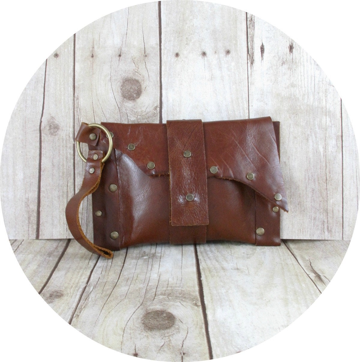 The Core Clutch In Spice Leather Remnants One Of a Kind Studded Purse