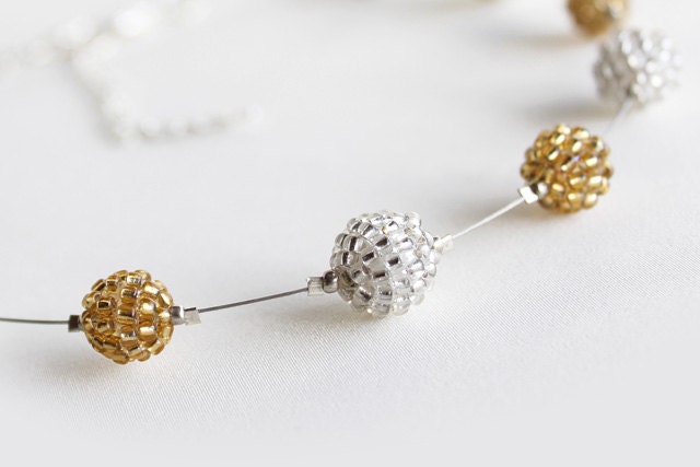 Transparent and Golden Glass Floating Necklace. Handmade, Simple and Elegant. Perfect for a Wedding, a Special Occasion or Every Day Wear.