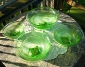 Vintage Hazel Atlas Light Green Depression Glass Ribbed  Batter  Mixing Bowl  Set of Four