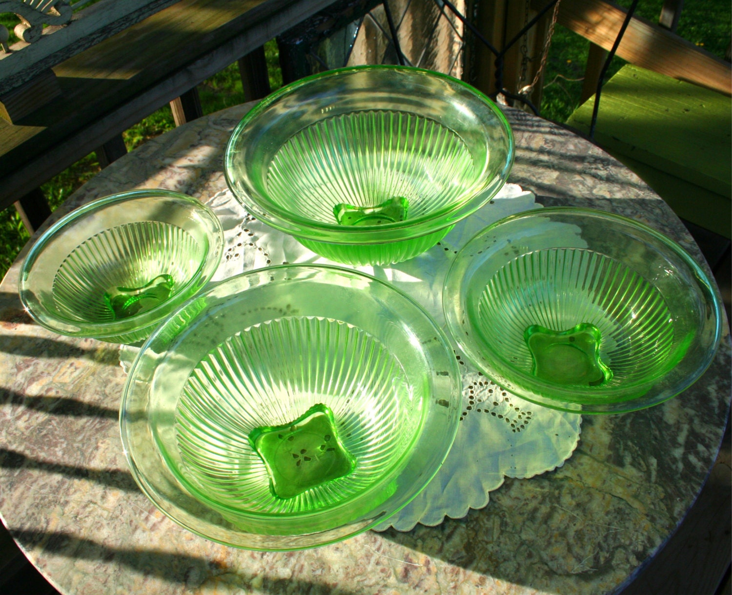 Vintage Hazel Atlas Light Green Depression Glass Ribbed  Batter  Mixing Bowl  Set of Four