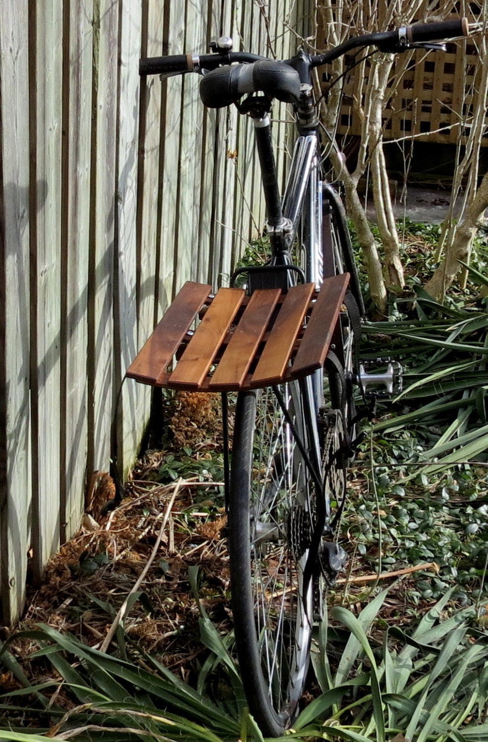 Bike Basket - wooden walnut bike basket