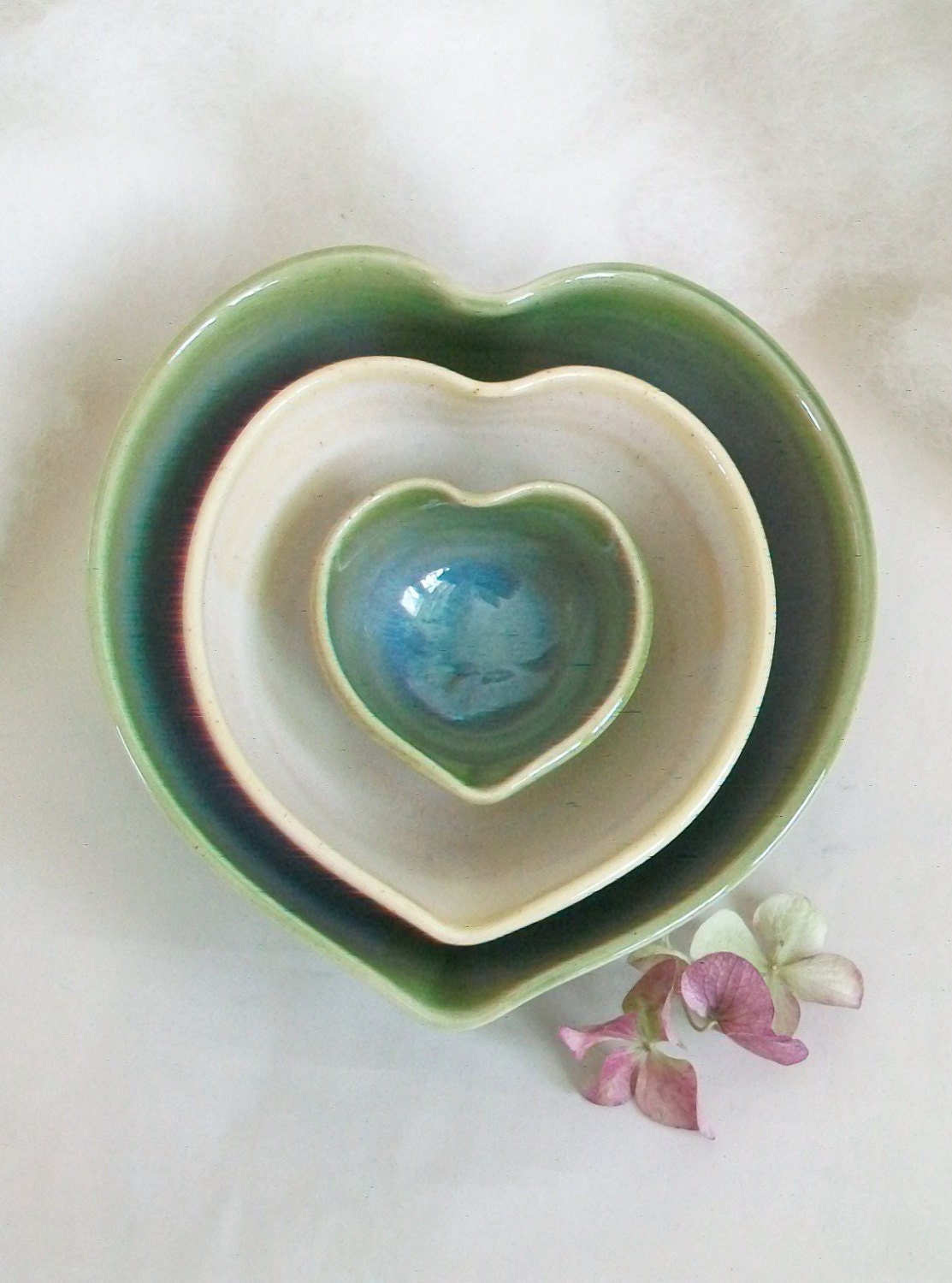 Nesting Heart Bowls - Medium Size - Set of 3, Handmade - Ready to Ship- Actual Set - 4.75 in. diameter