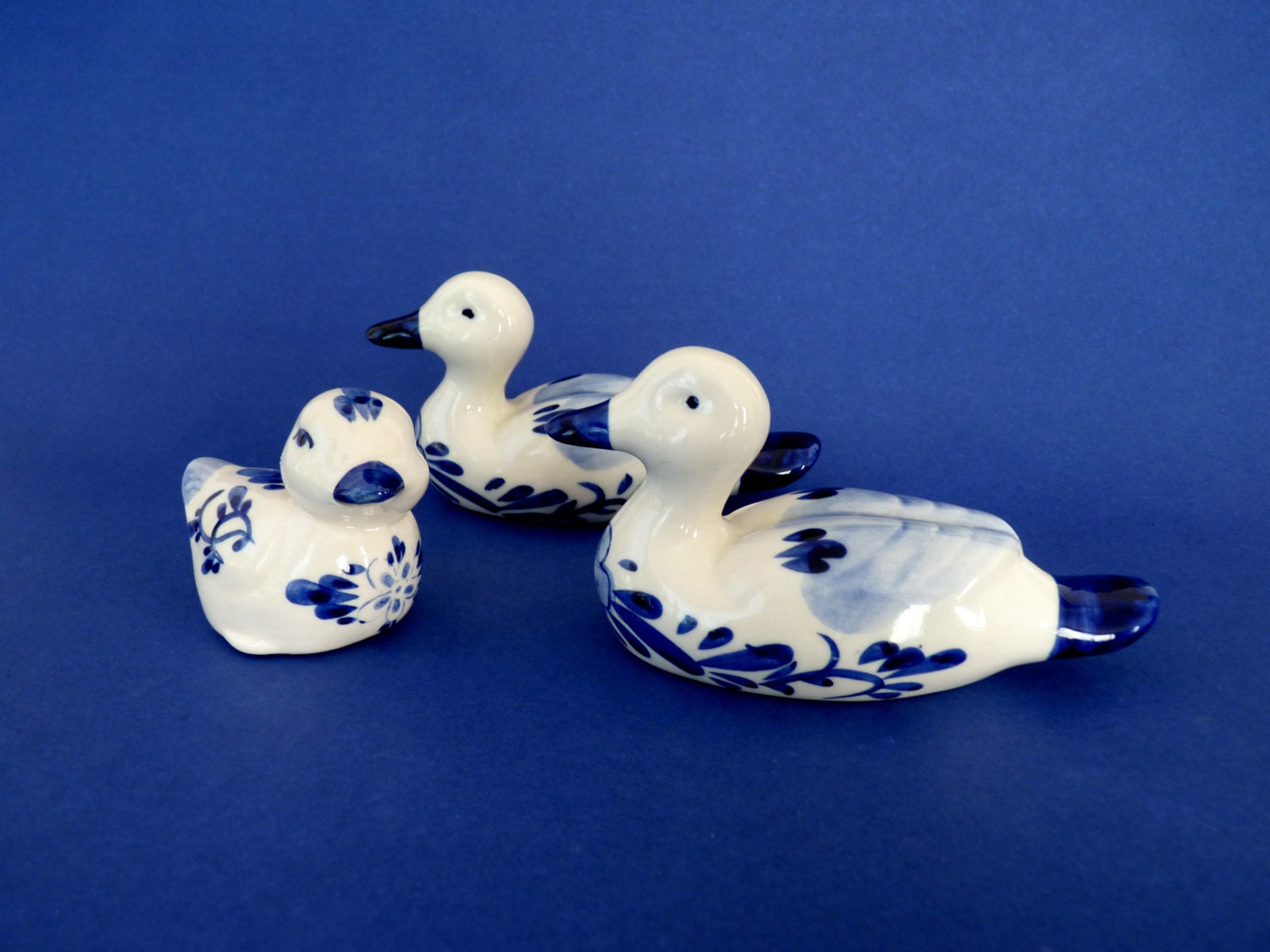 Vintage Delft Blue Duck Bird Trio