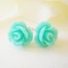 Light Aqua Rose Earrings- Flower Earrings- Surgical Steel Posts- 10mm