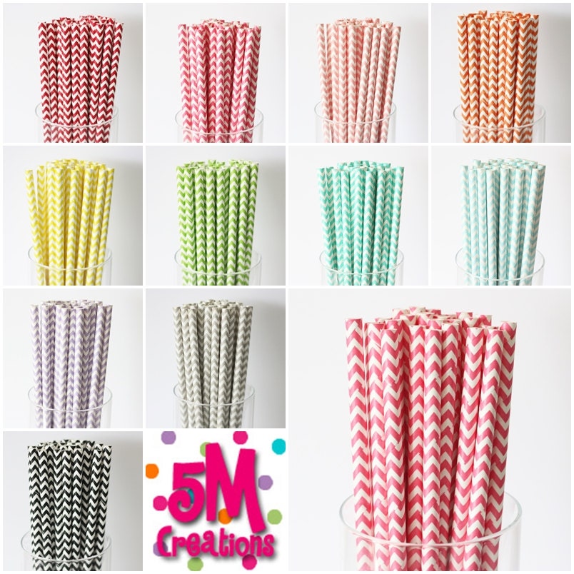 100 Chevron Striped PAPER STRAWS - 11colors to choose from - printable flag - vintage retro wedding bridal shower baby shower birthday party
