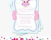 OWL Birthday Party Invitation - Owl Printable Invitation- Chevron Birthday Party Printables - Owl Baby Shower - Pink Aqua Blue Lavender Il_170x135