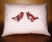 Love Birds Pillow - I Love You - Red Bird Applique - Throw Pillow - Red and White - Spring Birds Pillow