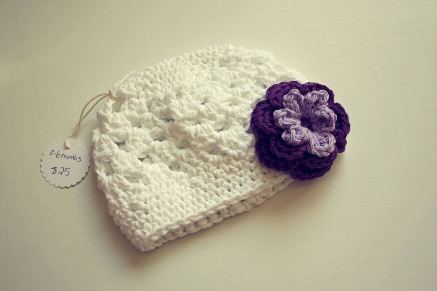 White Crochet Hat 3-6 Month Old Size Spring Summer Fall Cotton