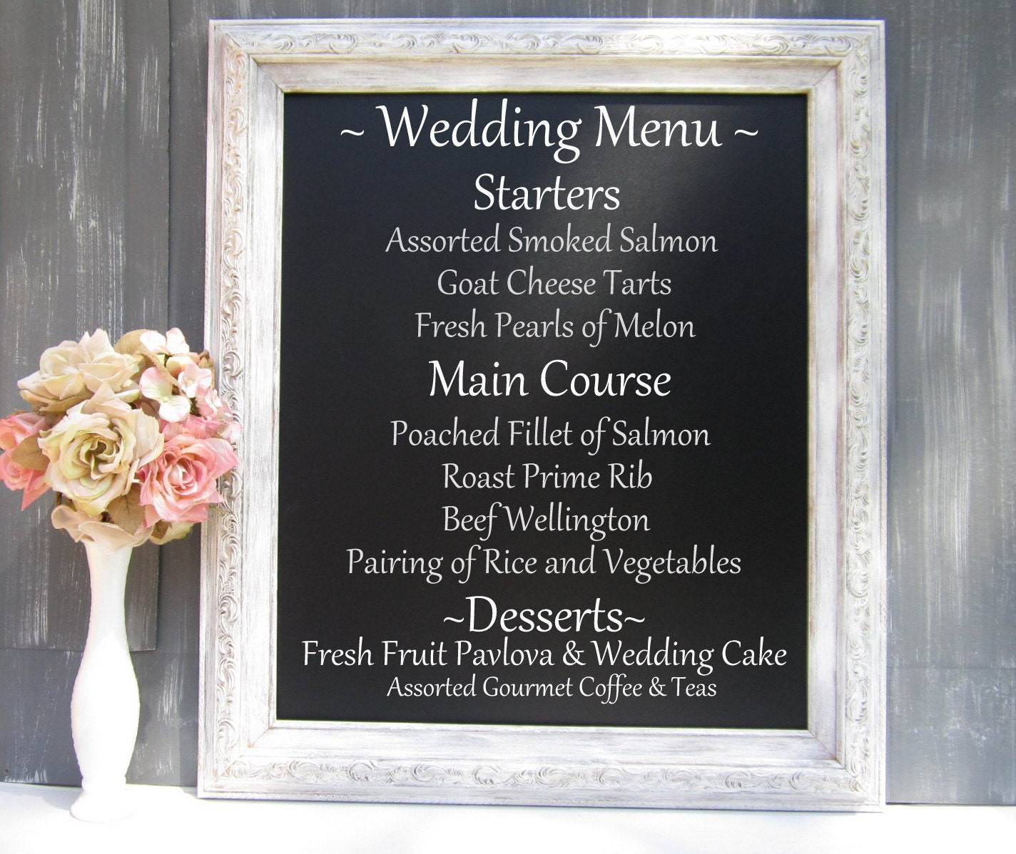 RUSTIC CHALKBOARD Menu Board Decor 30"x26" Rustic Wedding Signs Sign Ideas Garden Wedding Signs Ivory Antique White Distressed Chalk board
