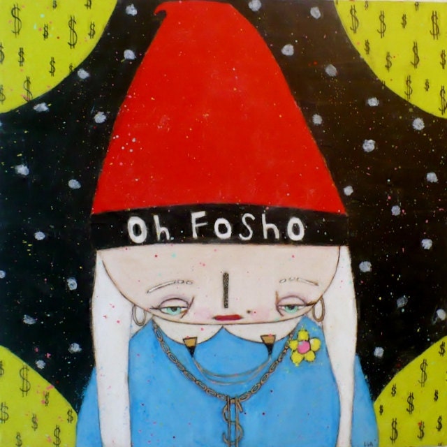 Chola Gnome Original Lia Lane painting beeswax Mixed MEdia art Wood Burned Painting
