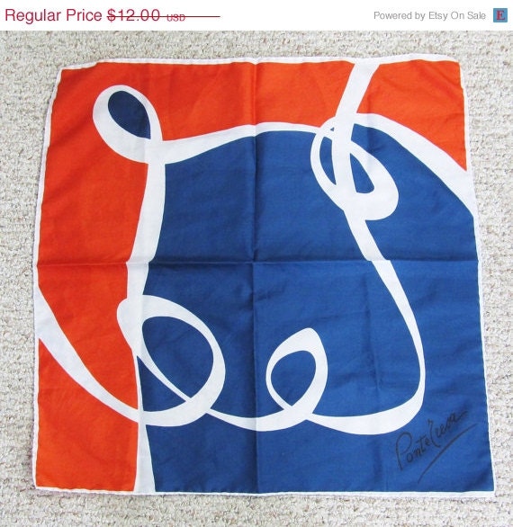 20% OFF SALE Vintage 1960's Patriotic Scarf - Red White & Blue - Ponte Tresa