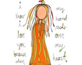 hand over heart. colorful print. rachel awes.