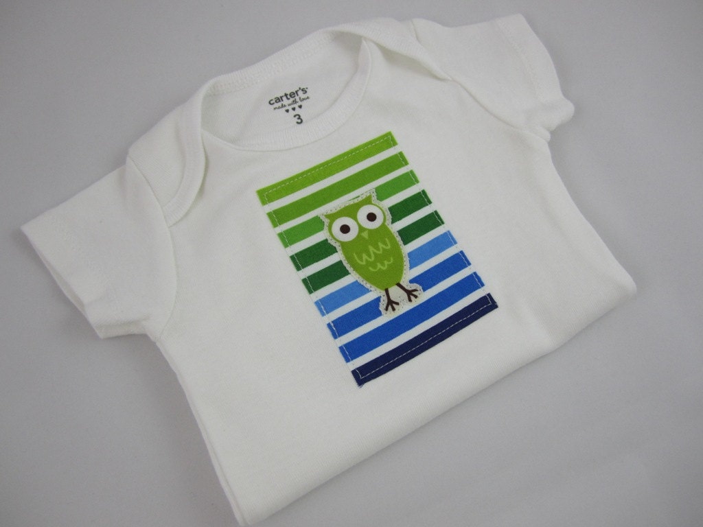 Owl Onesie - Owl and Stripes Carter's Bodysuit - Baby Boy or Gender Neutral - Choose Your Size - Ann Kelle Staggered Owls