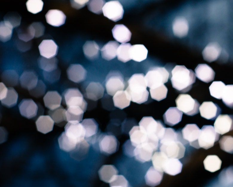 Bokeh Blue - Color Photography - Abstract - Blue and White - Monochromatic - Lights - Trees - 8 x 10 Print - Fine Art Photography