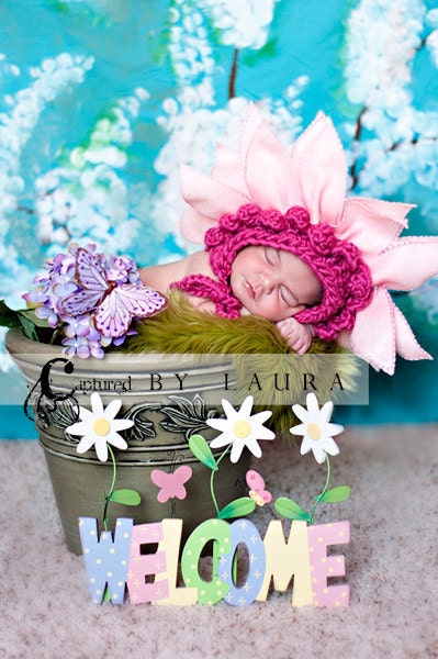 April Showers Bring May Flowers -Spring Daisy  Flower Baby Bonnet  ...  Eco friendly , recycled repurposed felted fibers