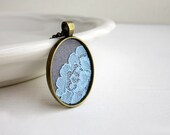 Rain Cloud Necklace, Vintage Pastel Blue Lace Jewelry, Gray Necklace, Sky Blue Pendant, Pastel Blue Jewelry