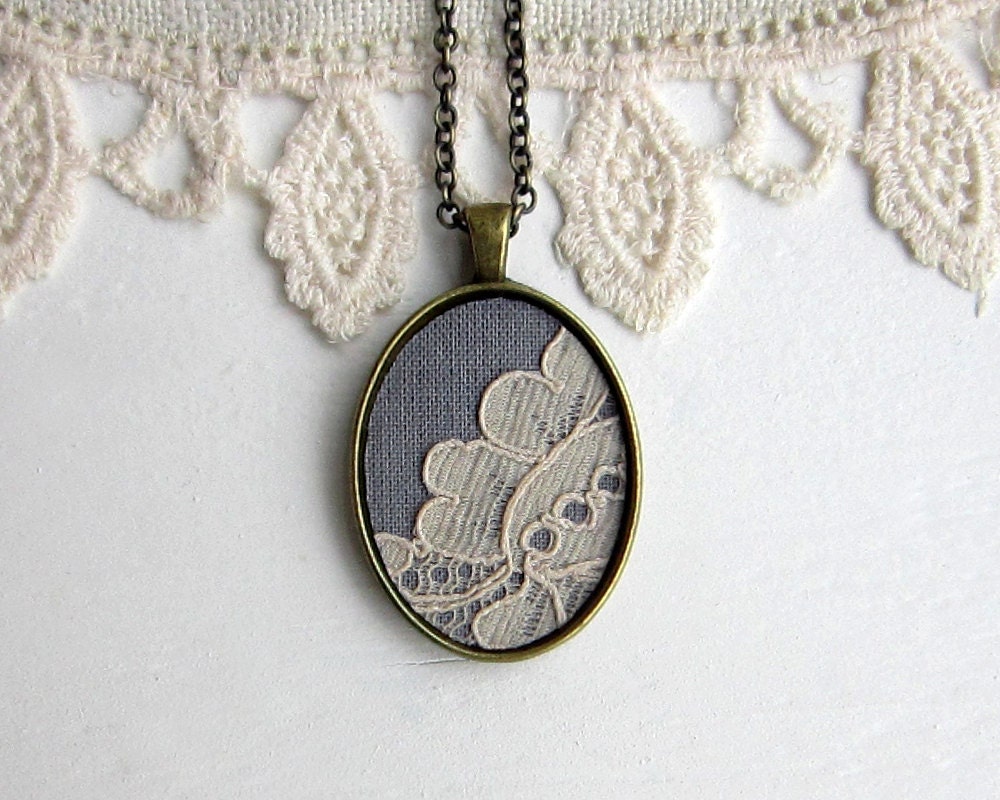 Bridesmaid Necklace, Neutral Gray Wedding, Gray Necklace, Beige Lace Necklace, Gray Jewelry