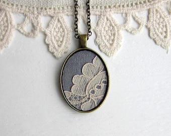 Bridesmaid Necklace, Neutral Gray Wedding, Gray Necklace, Beige Lace Necklace, Gray Jewelry