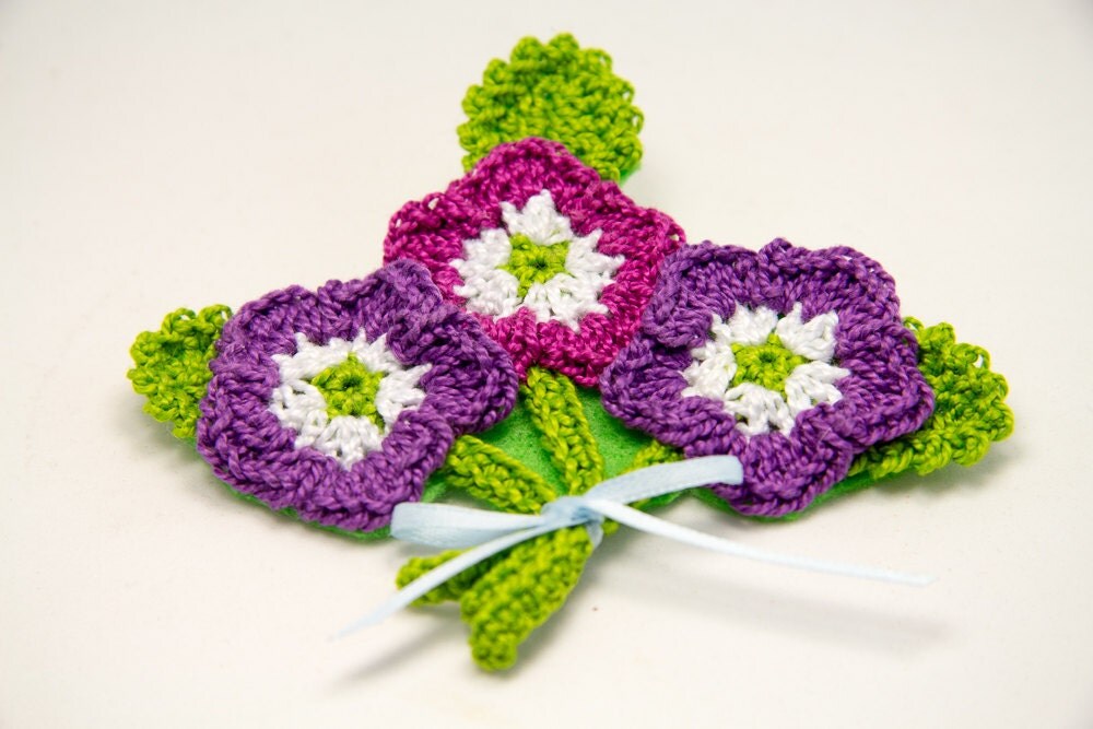 Purple Flower Bouquet Brooch with Felt Backing