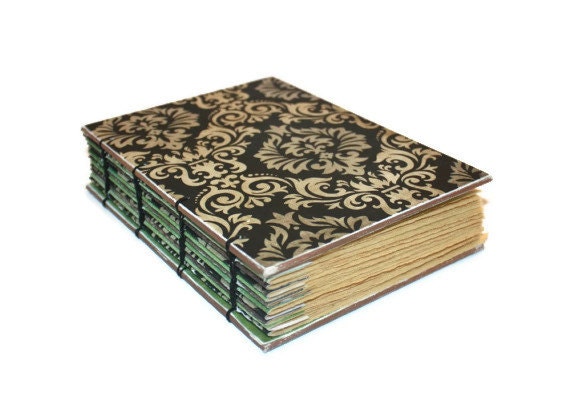 Elegant Black and Tan Glittered Coptic  Bound Journal