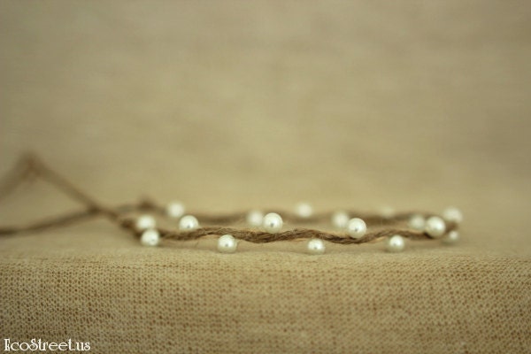 Baby Headband, Newborn Crochet Headband in Brown with Pearls, Baby Halo Great for Photo Prop