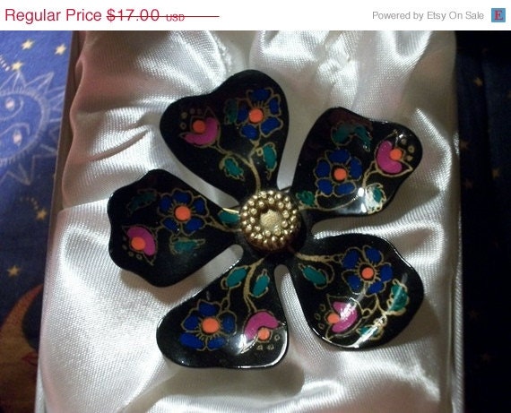 Vintage Floral Painted Brooch Made in W Germany