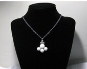 Vintage Rhodium Summer White Bead Necklace with Rhinestones