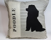 Decorative throw pillow cushion cover with black felt toy poodle applique