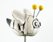 Plant Stake: Bee "Pot-Pal" a porcelain ceramic sculpture for potted plants and gardens - hadleyclay