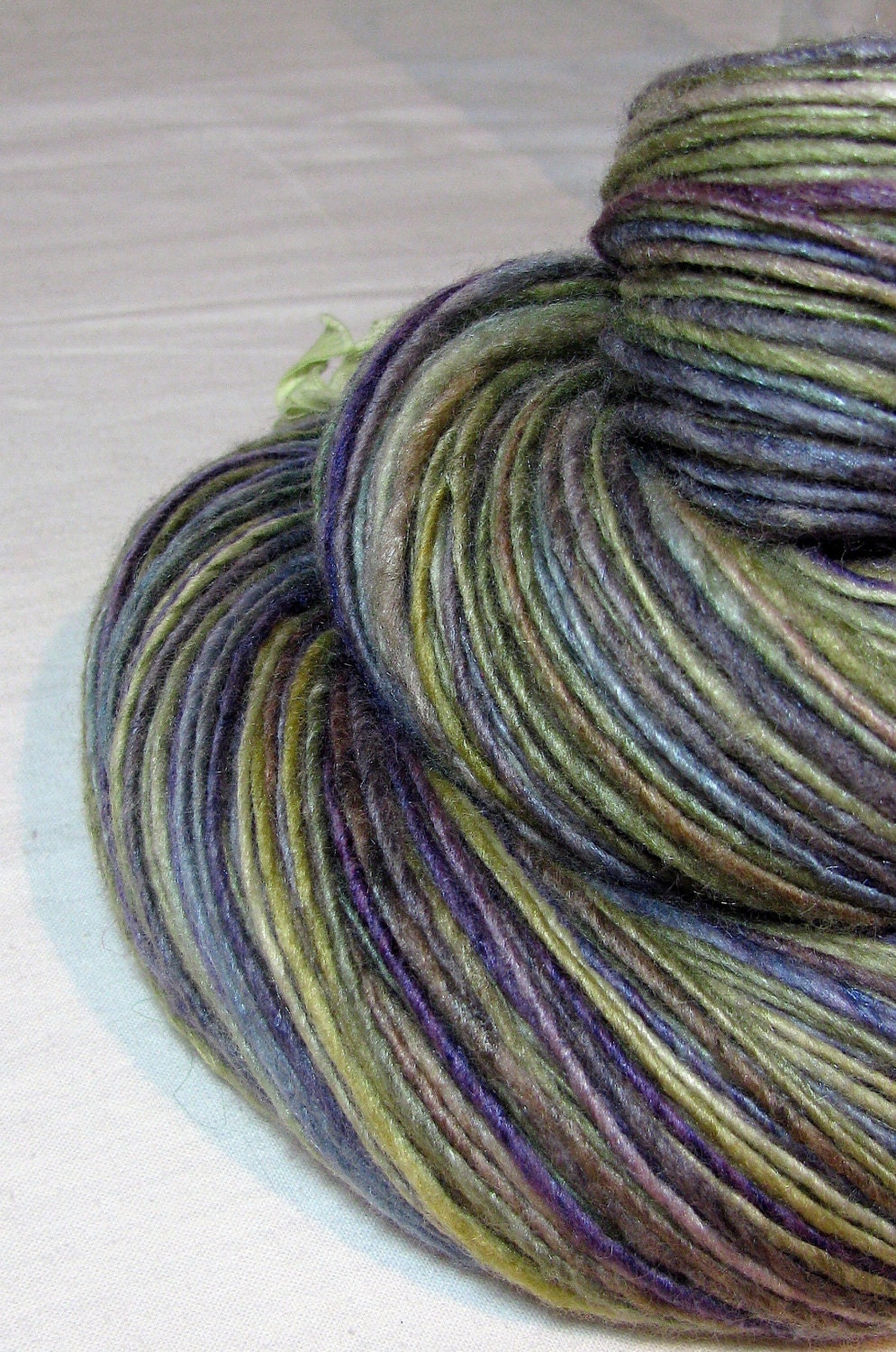 Handspun Yarn Gently Thick and Thin DK Single Merino and Tussah 'Violas in the Grass' OOAK