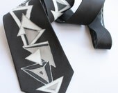 Black and White Tie. Geometric Tie. Black Tie. Abstract Necktie. Hand Painted Silk