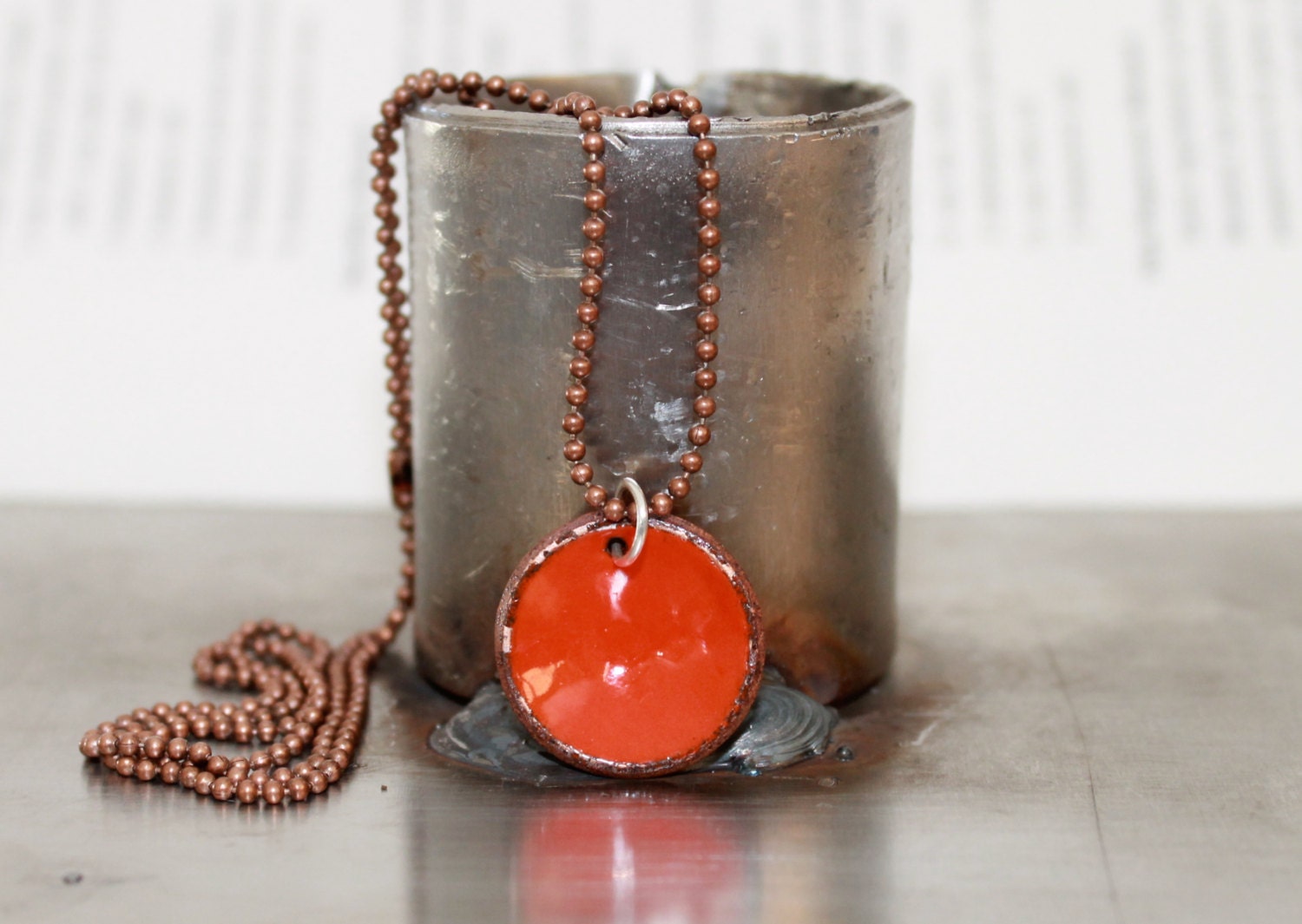 Penny Candy - Upcycled Enameled Penny Necklace - PERSIMMON