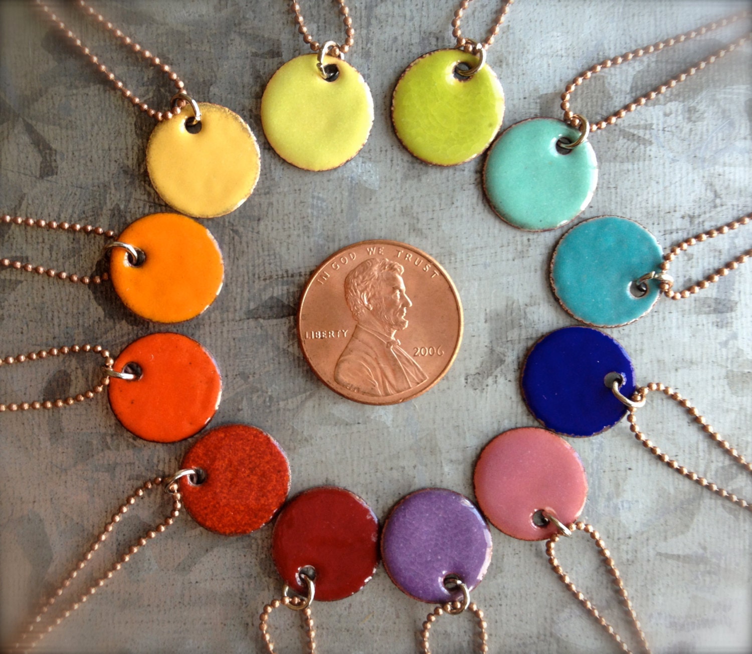 Candy Dots - Penny Candy - Upcycled Enameled Penny Necklace - Recycled