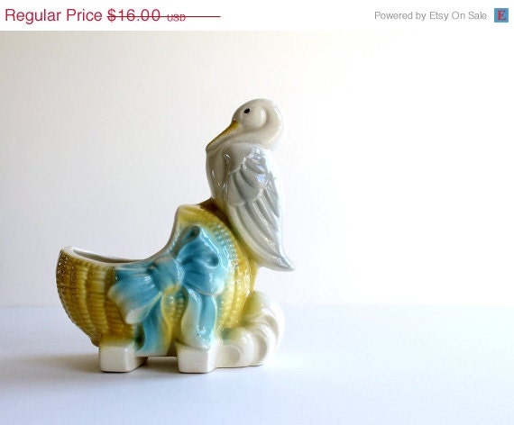 CLOSING SALE Reduced 50% Vintage Mid Century Baby Stork Planter