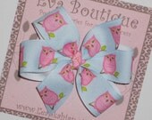 Pink Owl Baby Pinwheel Boutique Style Hair Bow