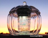 Pumpkin Solar Mason Jar Halloween Pumpkin, Jack O Lantern, Thanksgiving, Fall, Autumn Light, Upcycled Handmade Solar Light Candy Bowl