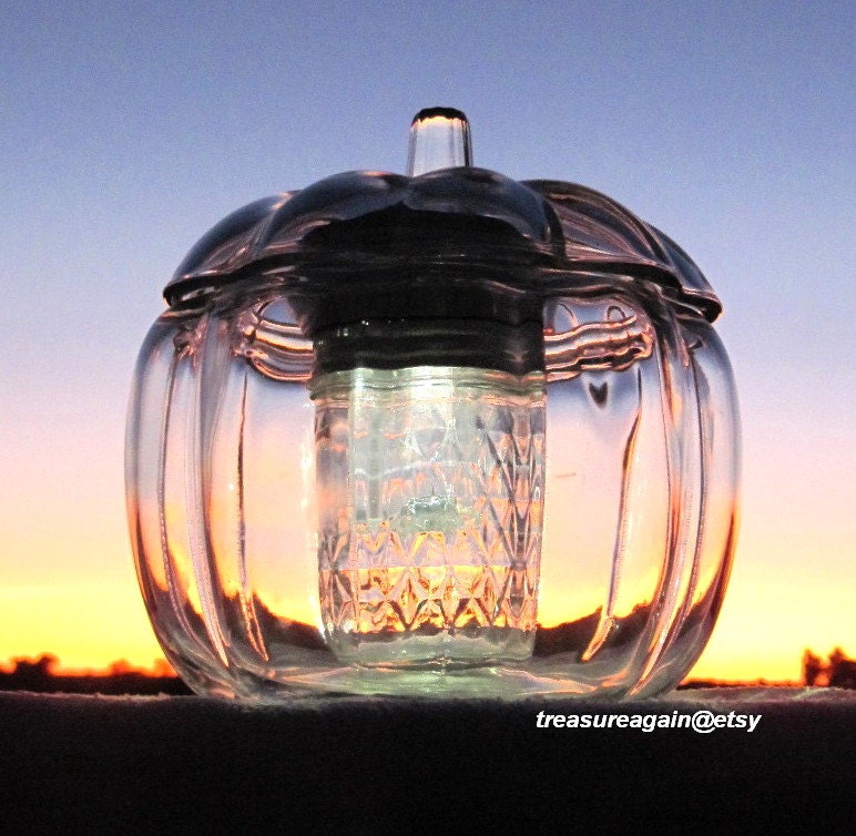 Pumpkin Solar Mason Jar Halloween Pumpkin, Jack O Lantern, Thanksgiving, Fall, Autumn Light, Upcycled Handmade Solar Light Candy Bowl