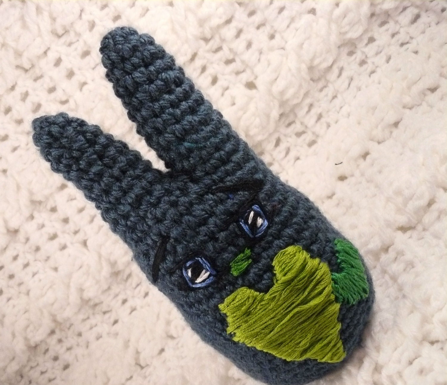 Valentine's Day Crochet Bunny, Amigurumi rabbit, Blue with Green hearts,