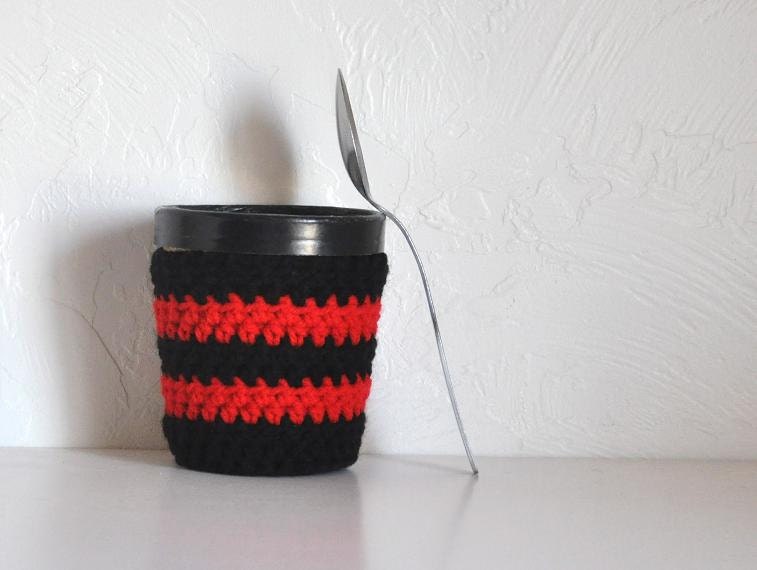 Ice Cream Cozy Pint Cover Ice Cream Sleeve Red Black Stripes