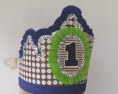 1st Birthday Hat, Birthday Crown Boy Birthday - customize with any number or banner - brown and navy Il_170x135