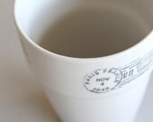 Paris France French Postmark Stamped Ceramic Flower Pot or Candle Holder Perfect for Weddings