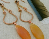 Earrings Boho - Copper with Orange Jasper Stones - Long Bohemiain - Handmade Earrings