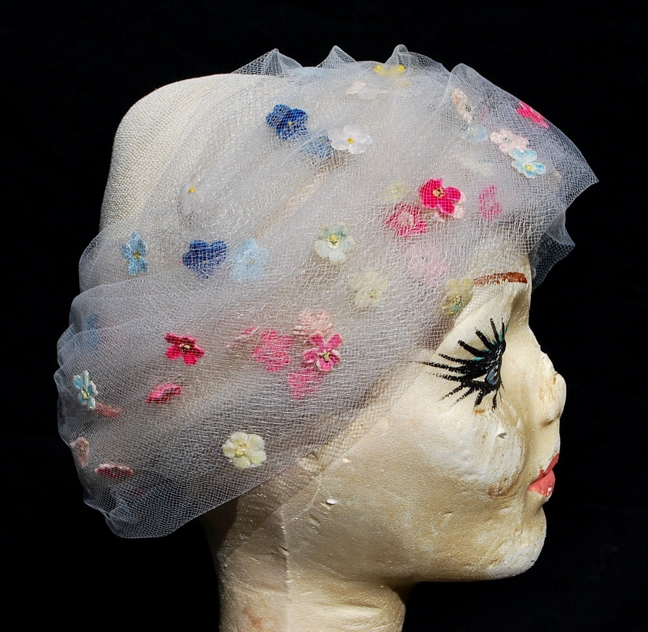 Vintage 60's hat JACK McONNELL nyc floral handmade hat skull cap MINT by thekaliman
