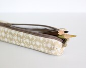Kawaii Olive Green Petite Pencil Case, Small Cotton Zipper Pouch