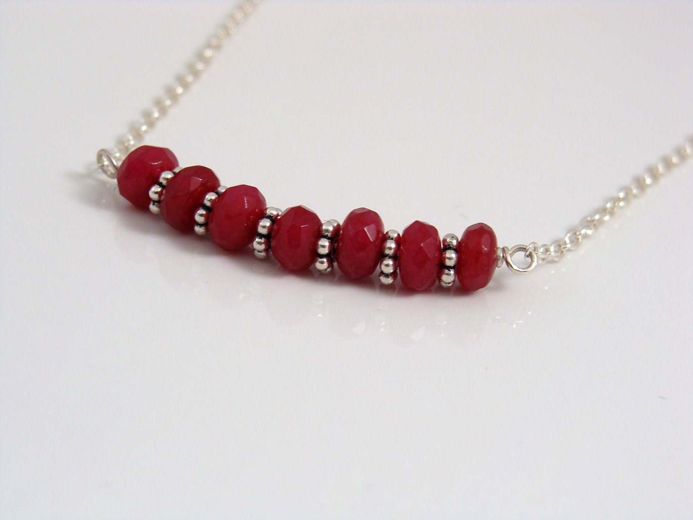 Raspberry red gemstones on sterling chain necklace