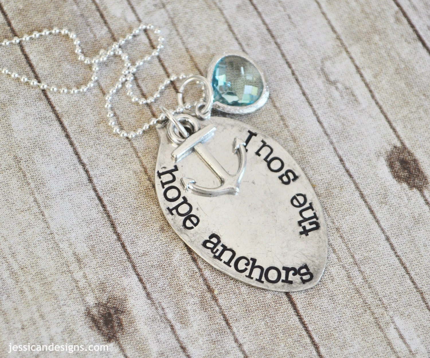 Hope Anchors The Soul - Hand Stamped Vintage Spoon Necklace with Anchor Charm