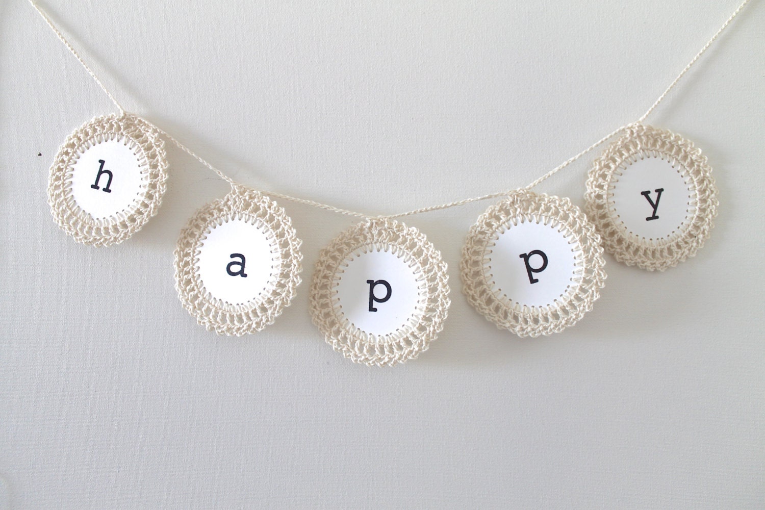 HAPPY Crochet Garland Banner Black Font Home Decorating Wall Decor Shabby Chic